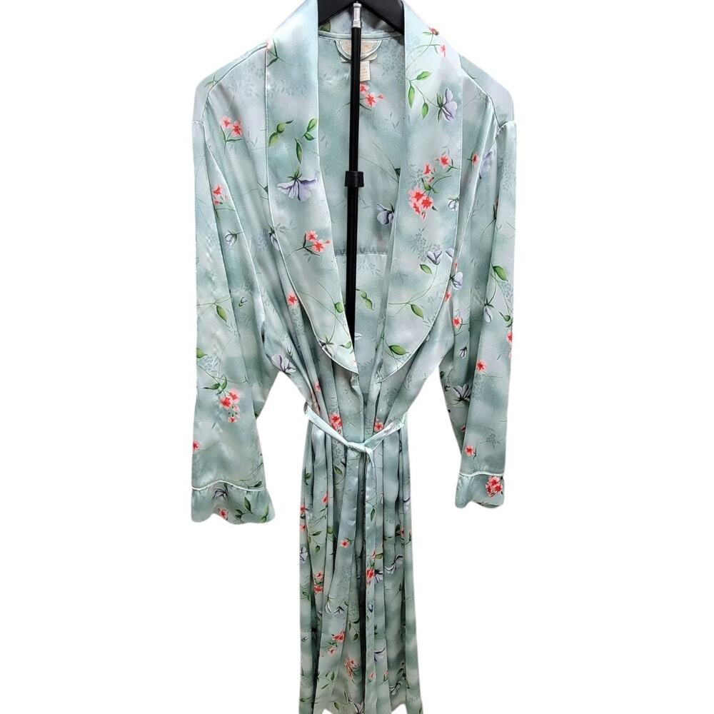 Inner Most Woman Plus Size 2X Mint Green Floral Satin Long Wrap Robe Sleepwear